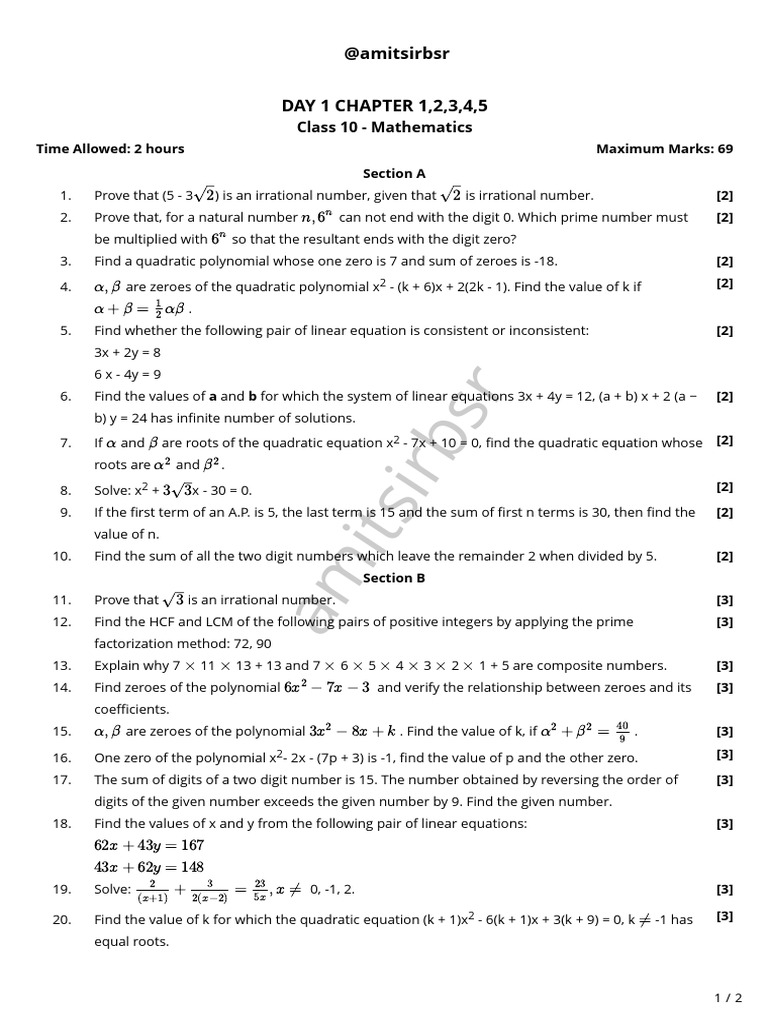 CH 1 Math First 5 Chapter Questions Most Important | PDF | Numbers ...