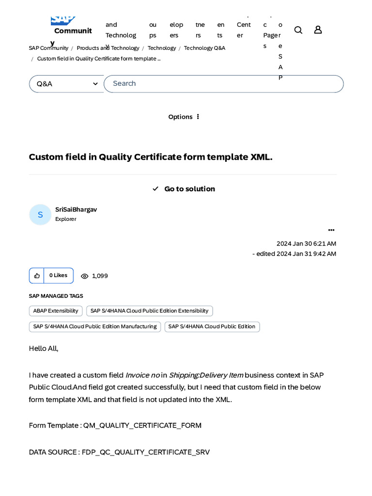 Solved - Custom Field in Quality Certificate Form Template ... - SAP ...
