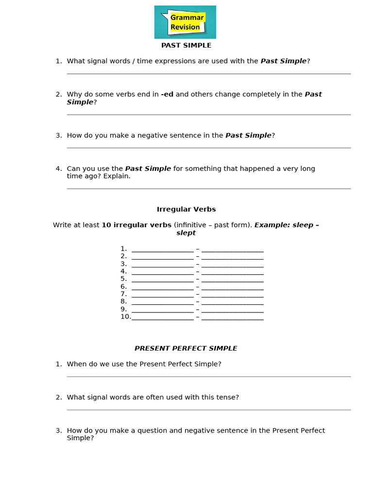Revision Worksheet | PDF | Verb | Linguistic Morphology