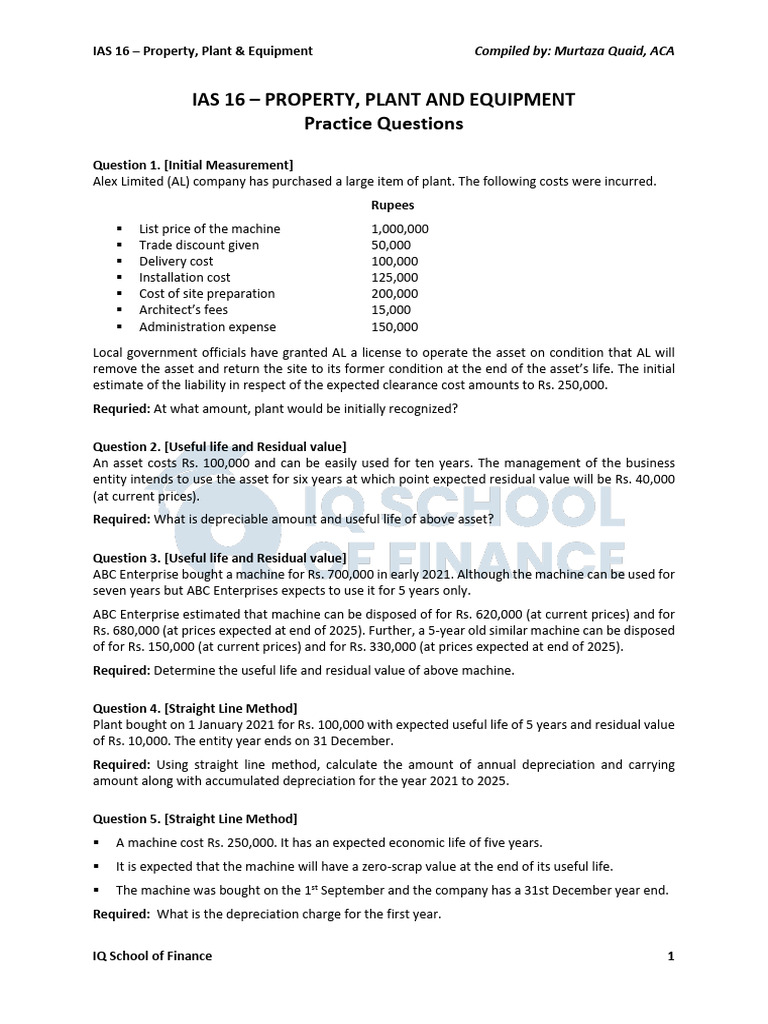 IAS 16 - Practice Questions | PDF | Depreciation | Fair Value