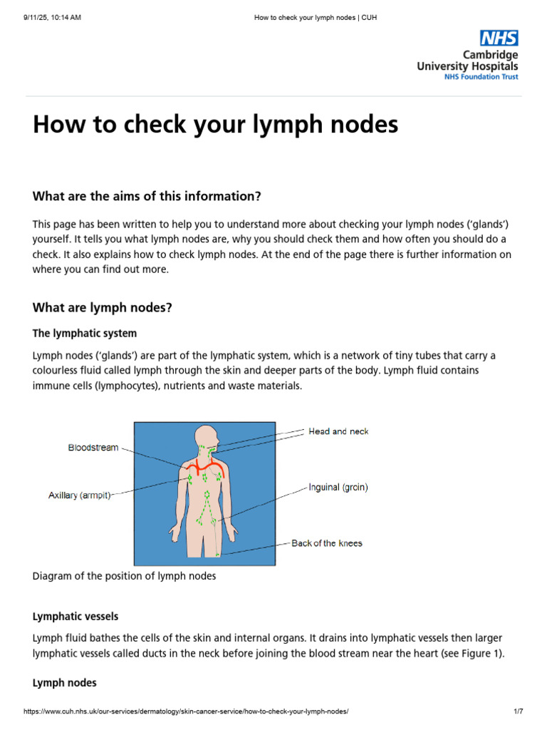 How To Check Your Lymph Nodes - CUH | PDF | Lymphatic System | Skin Cancer