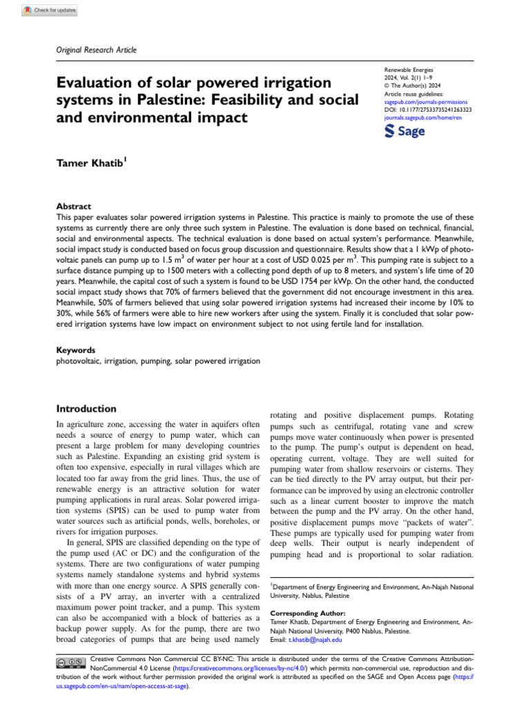 Khatib 2024 Evaluation of Solar Powered Irrigation Systems in Palestine ...