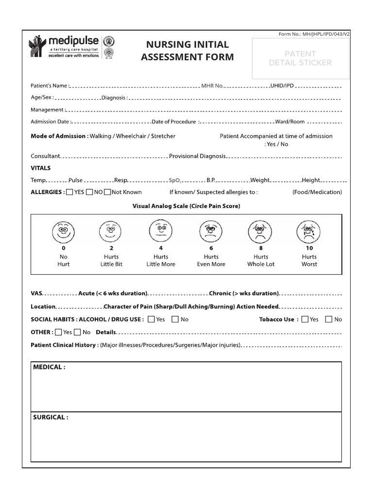 Nursing Initial Assessment 2022 | PDF