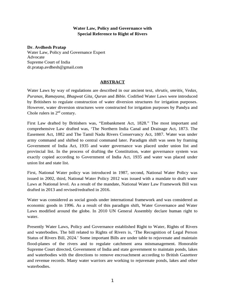 Water Law, Policy and Governance With Special Reference To Right of ...