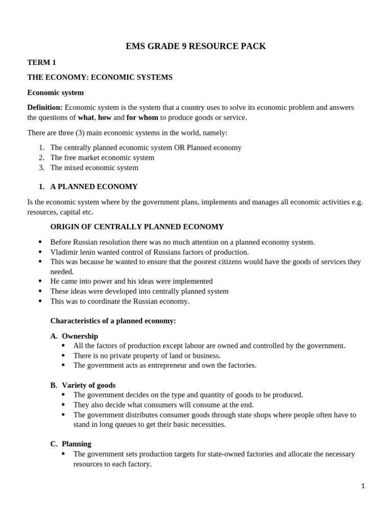 Ems Grade 9 2026 Resource Pack | PDF | Debits And Credits | Market Economy
