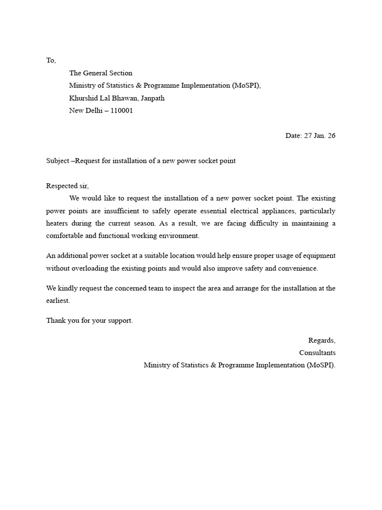 Request For Installation of A New Power Socket Point | PDF