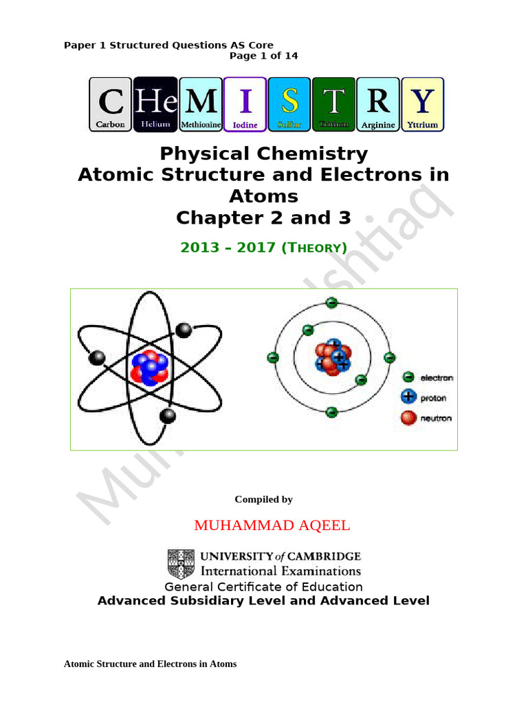 Atomic Structure and Electrons in Atoms Without Answers | PDF