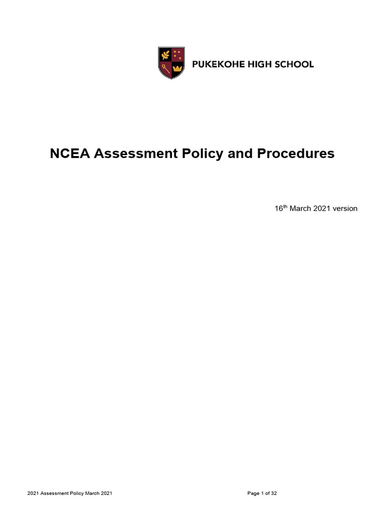 PHS NCEA Assessment Policy 2021 | PDF | Teachers | Verification And ...