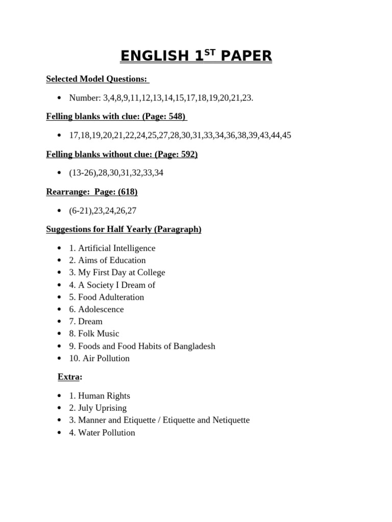 English 1st Paper | PDF