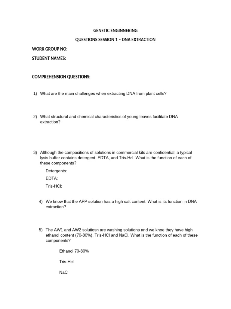 Questions Practical Session 1 Dna Extraction | PDF
