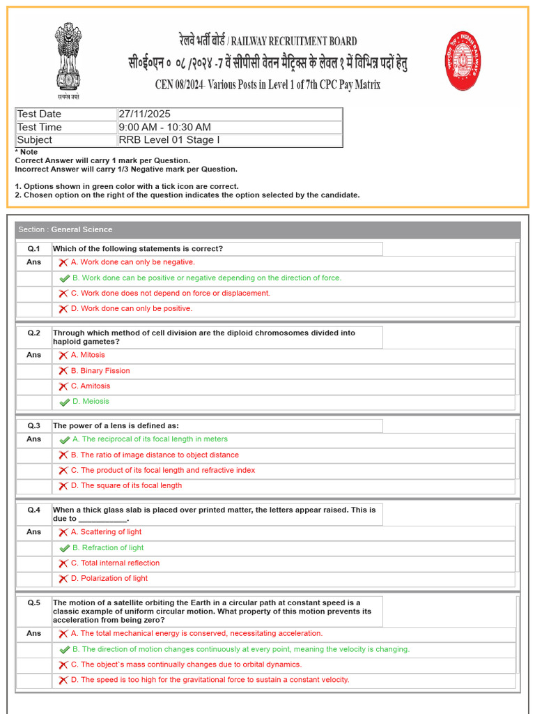 RRB Group D Answer Key Compilation (English) | PDF | Acceleration ...