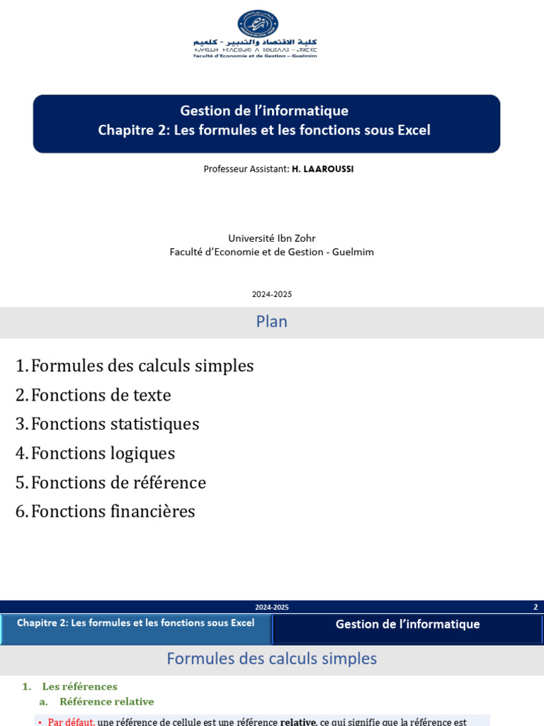 Chapitre 2 Les Formules Et Les Fonctions Sous Excel | PDF | Microsoft ...