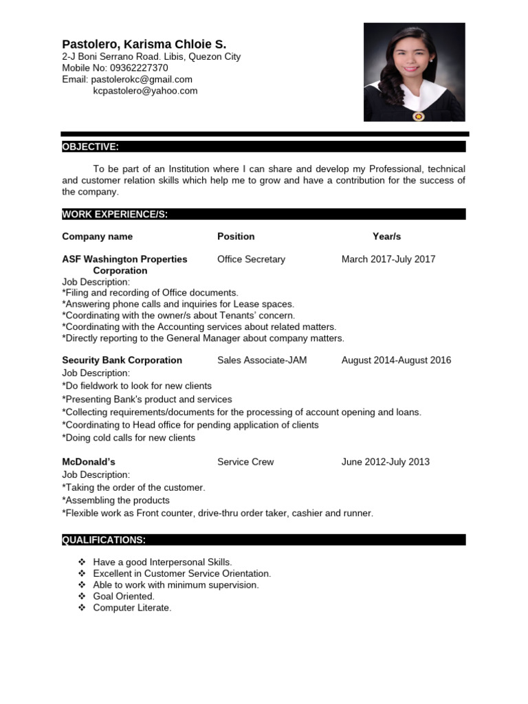 Resume Sample Version 4 | PDF