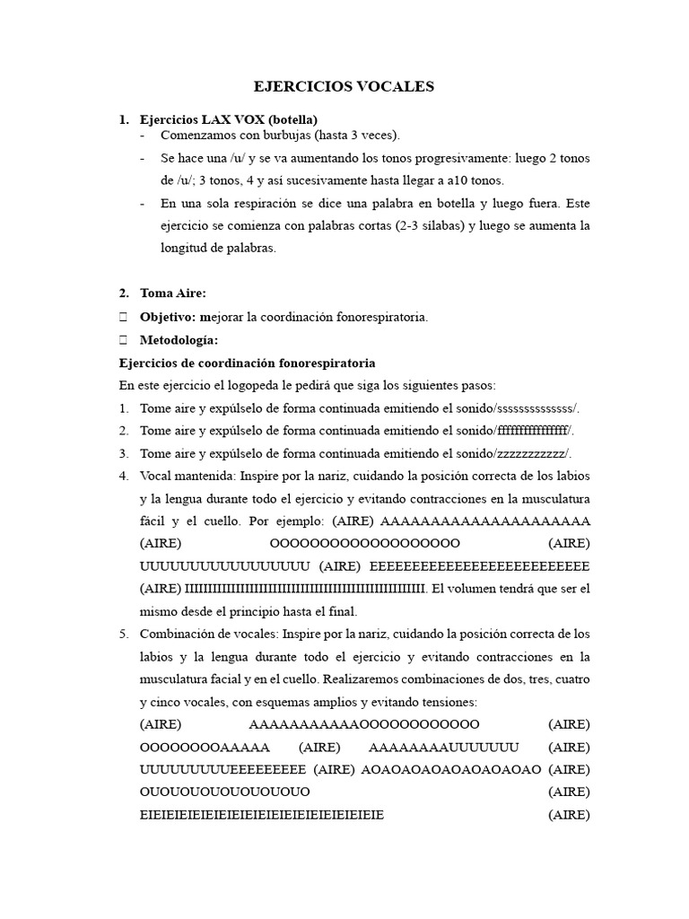 Ejercicios Vocales | PDF | Vocal