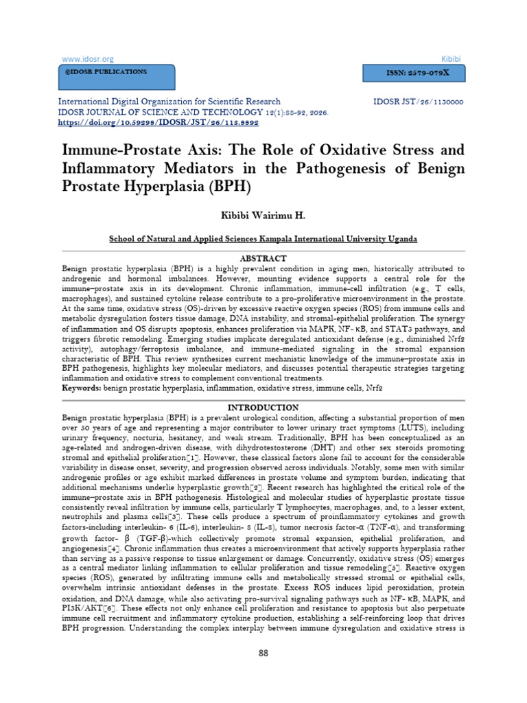 Immune-Prostate Axis: The Role of Oxidative Stress and Inflammatory ...