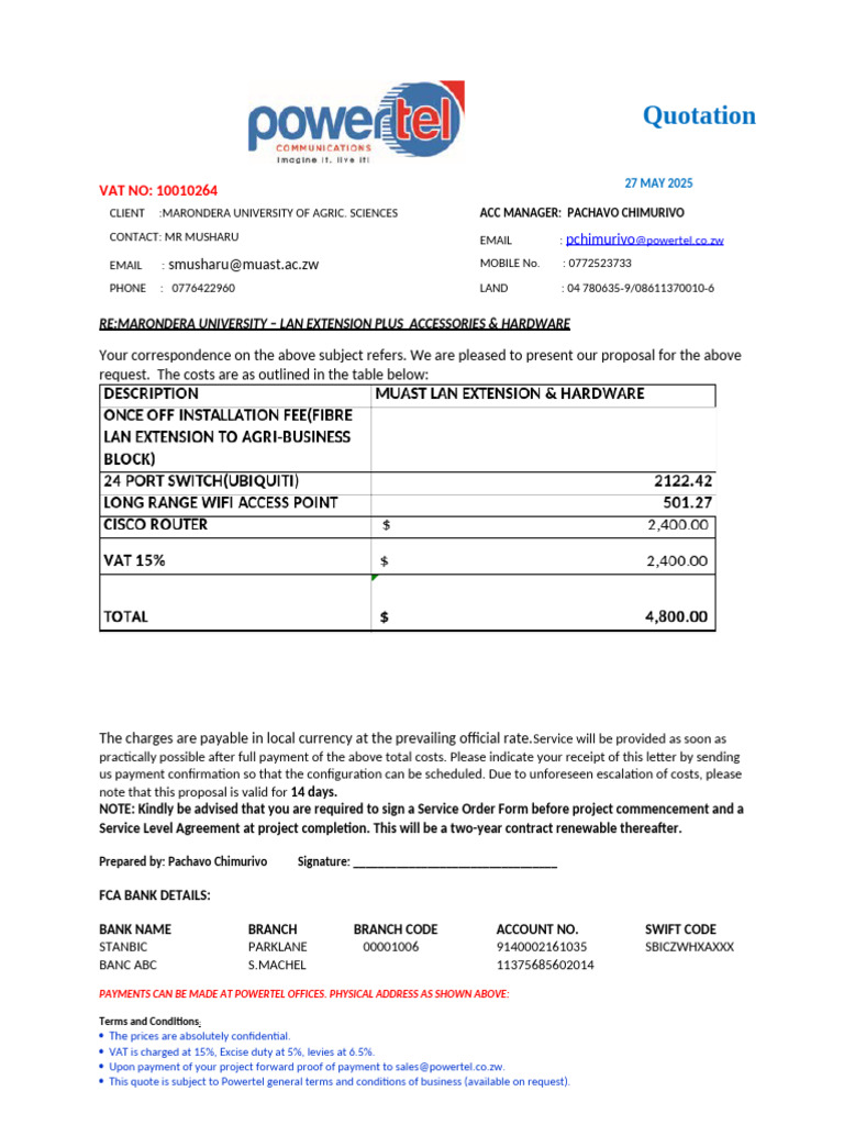 Muast Lan Extension & Hardware Quote | PDF | Business | Payments