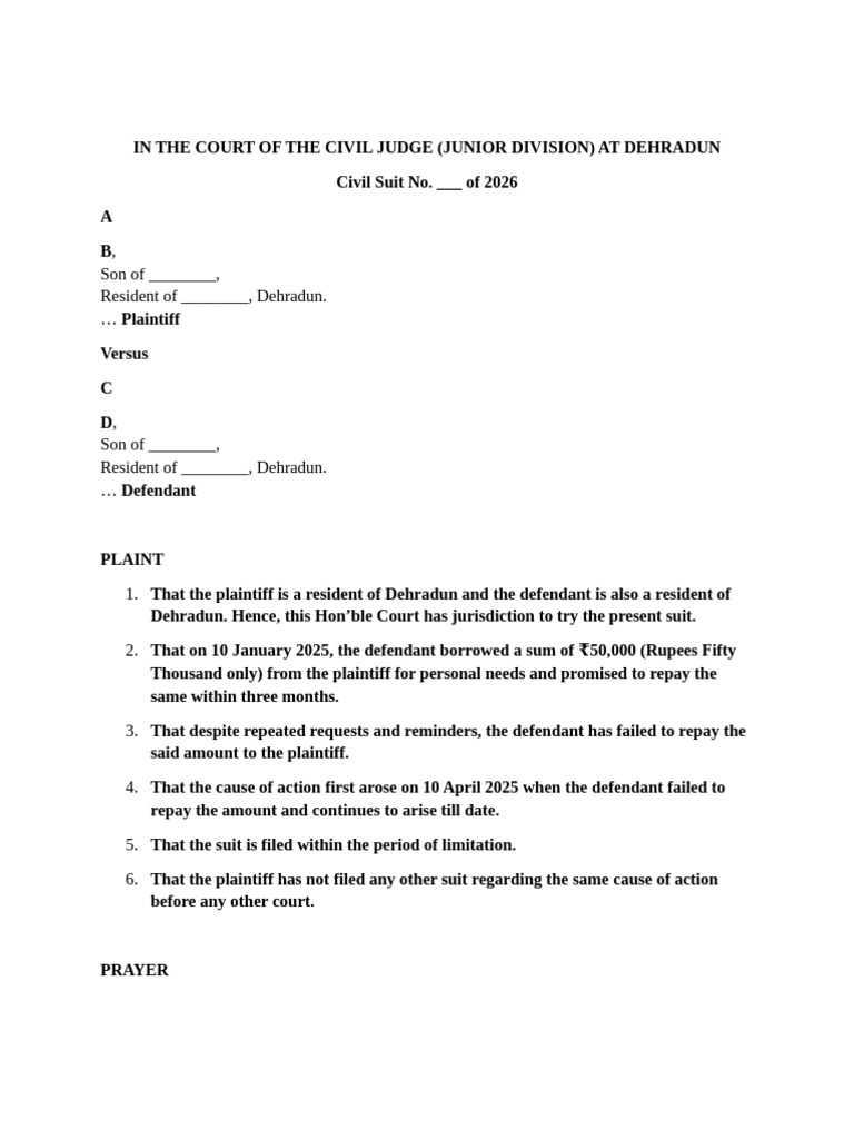 Plaint Sample | PDF
