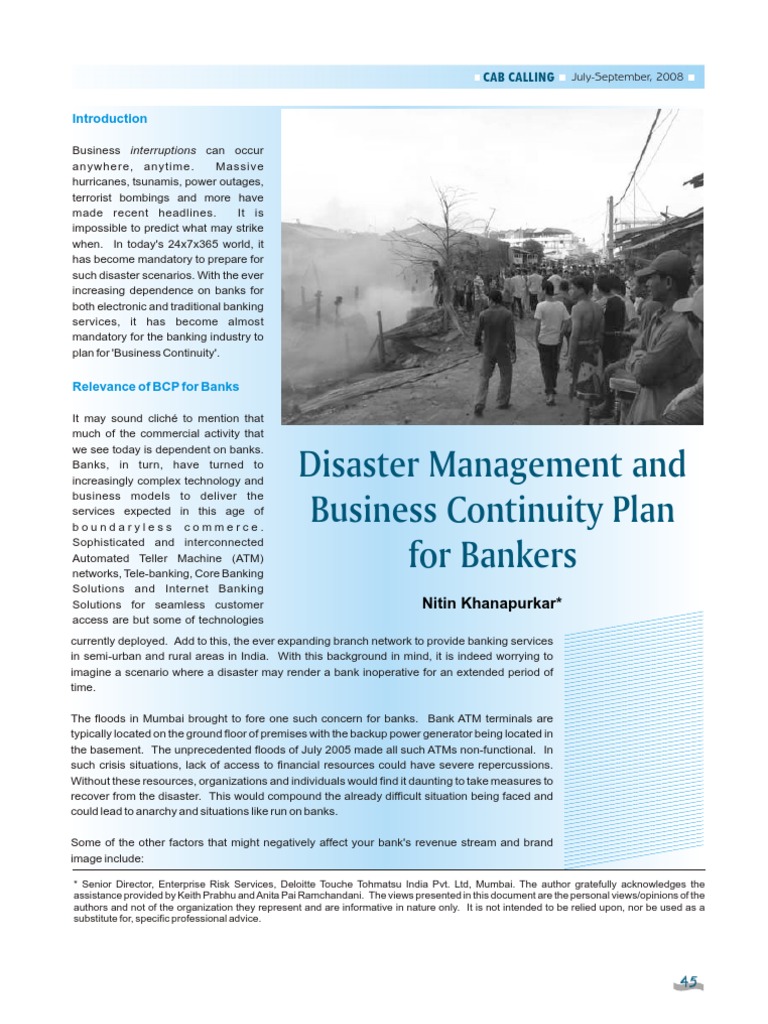 Business Continuity Plan and Disaster Management in Banks | PDF
