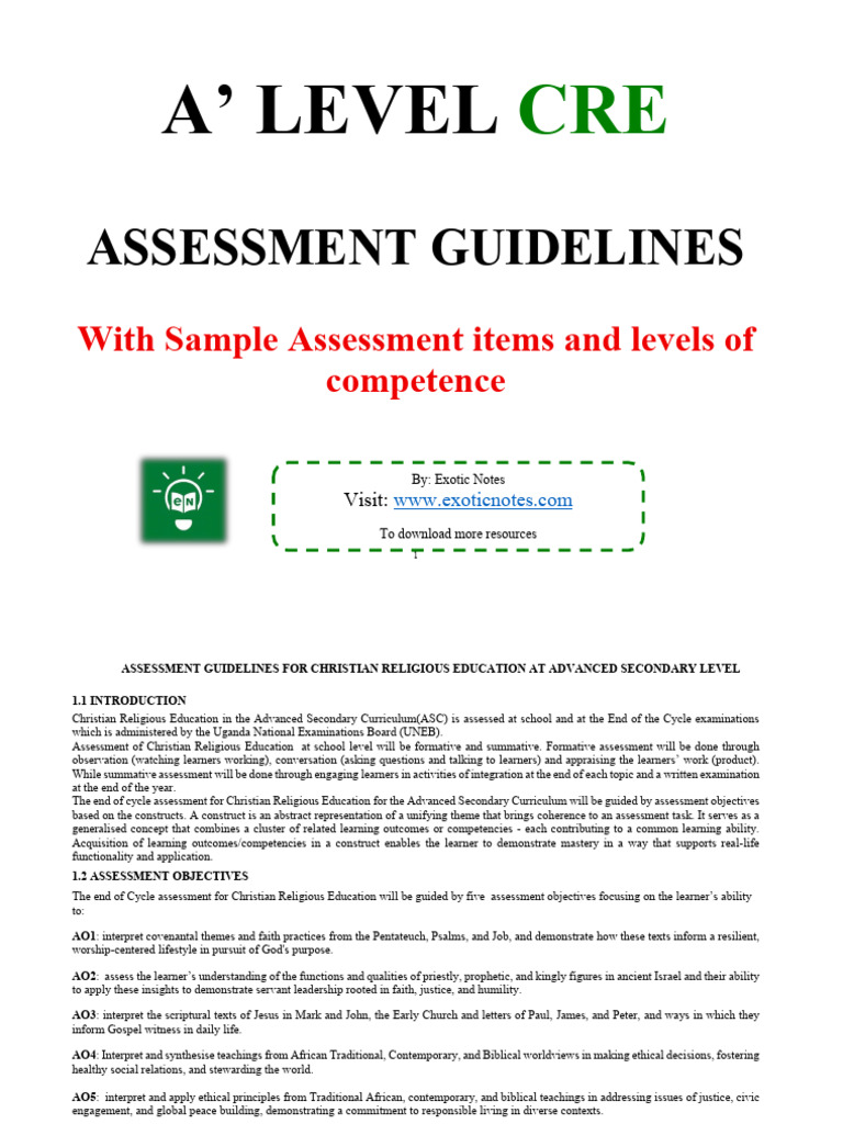 A Level Cre Assessment Guidelines | PDF | Gospel Of Mark | Jesus