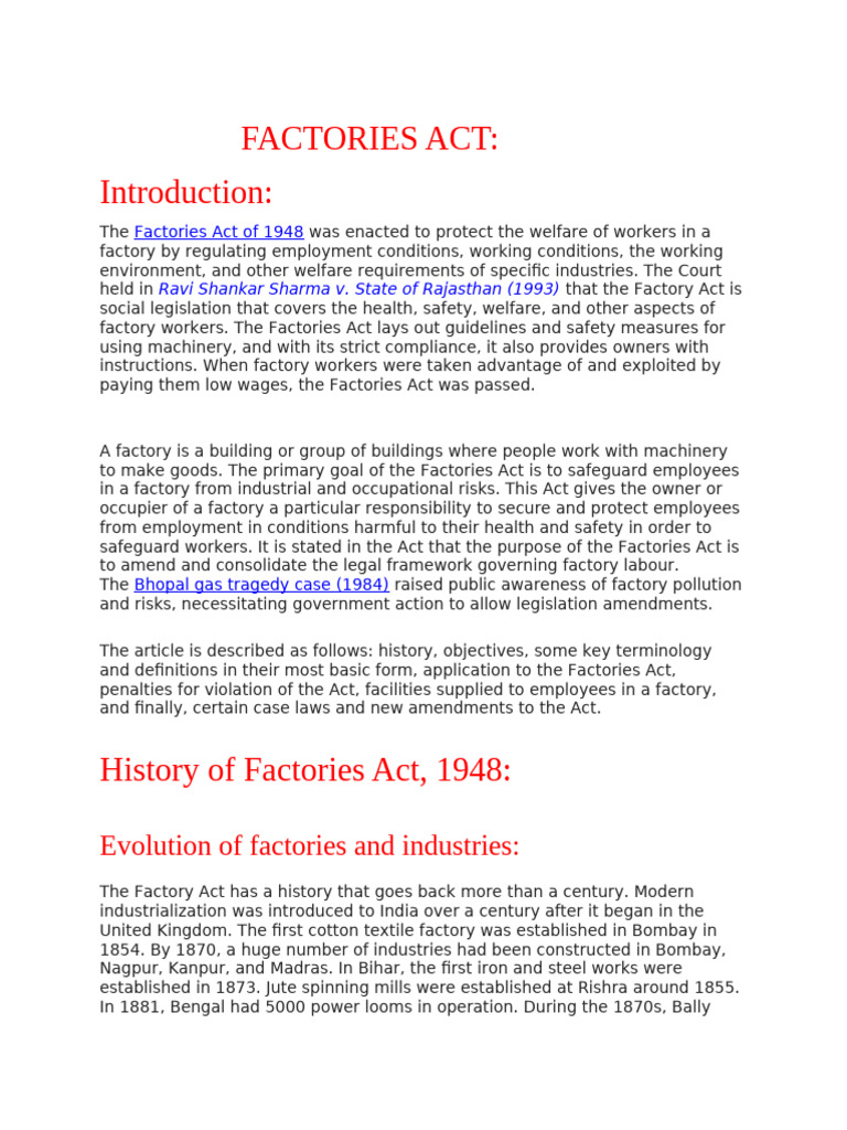 Factories Act | PDF | Employment | Occupational Safety And Health