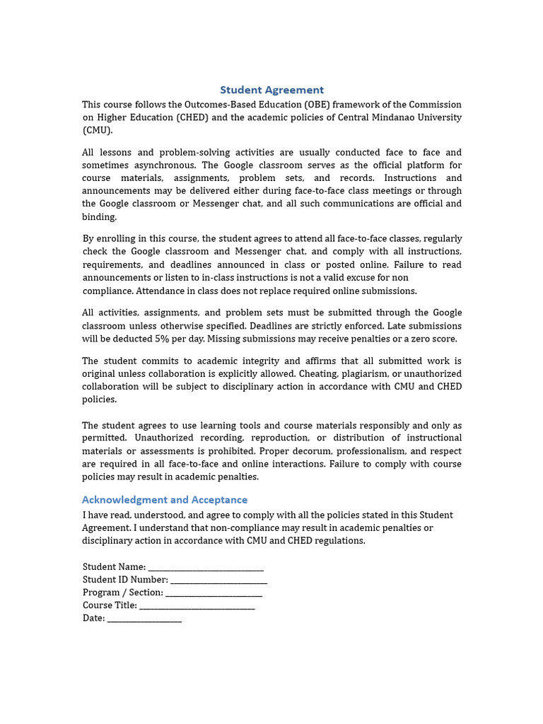 Student Agreement | PDF