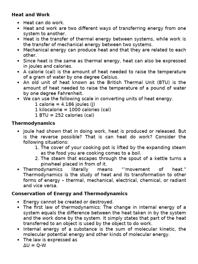 Heat and Work Notes | PDF | Heat | Calorie