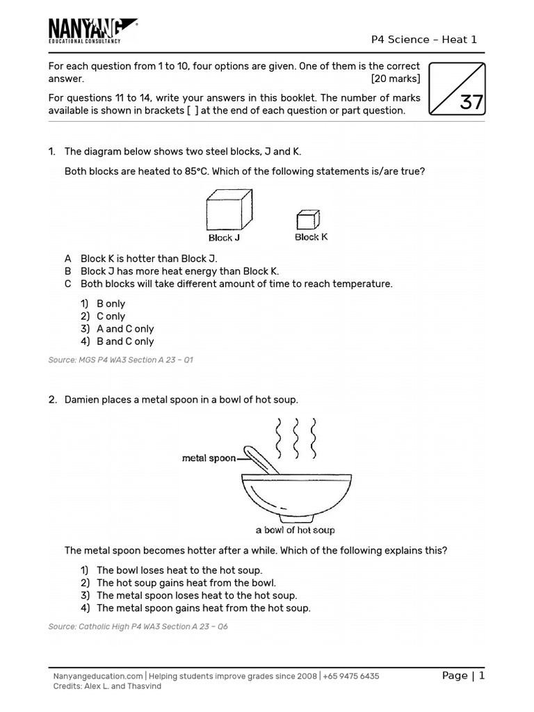 P4 Heat 1 - Questions | PDF | Heat | Water