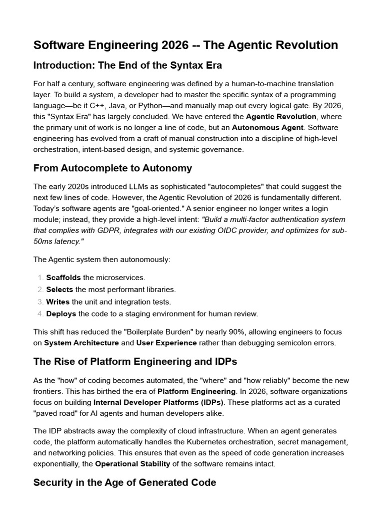 Software Engineering 2026 - The Agentic Revolution | PDF | Artificial ...