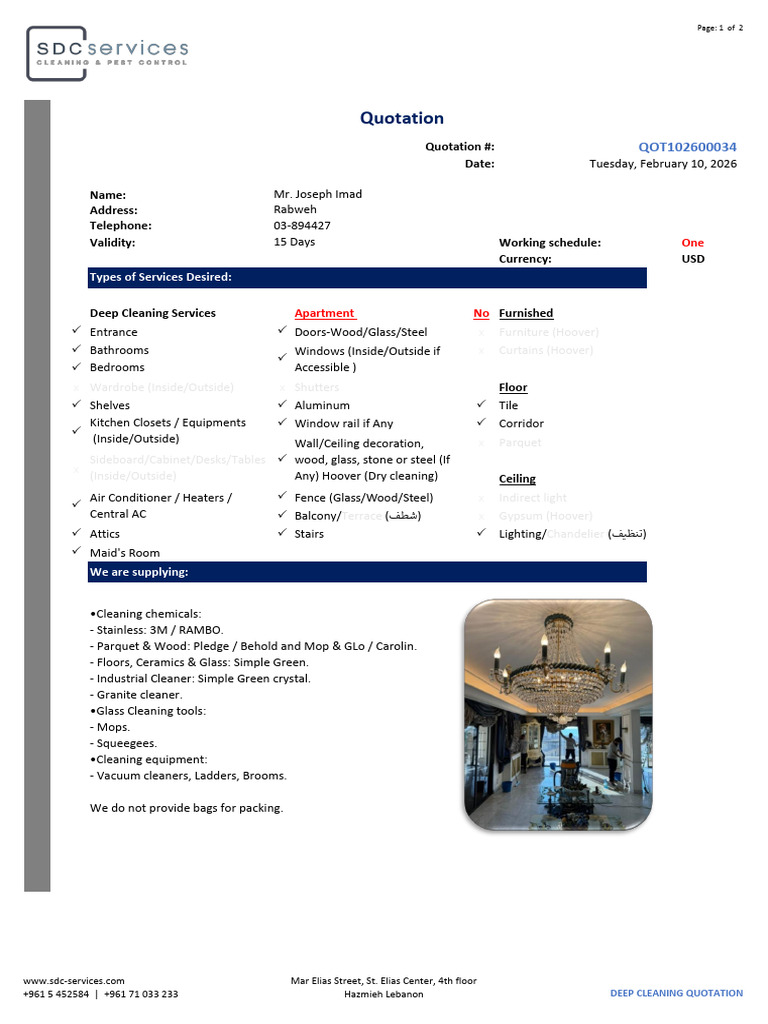 Mr. Joseph Imad - Deep Cleaning Quotation | PDF | Home