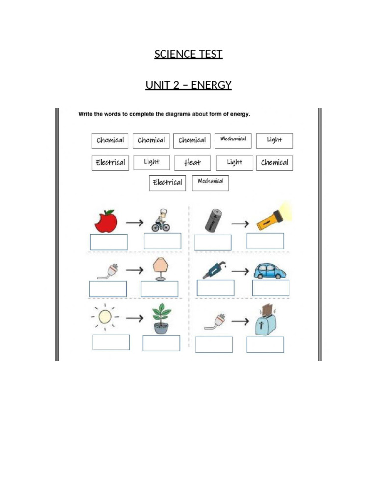 Science Test - Energy | PDF