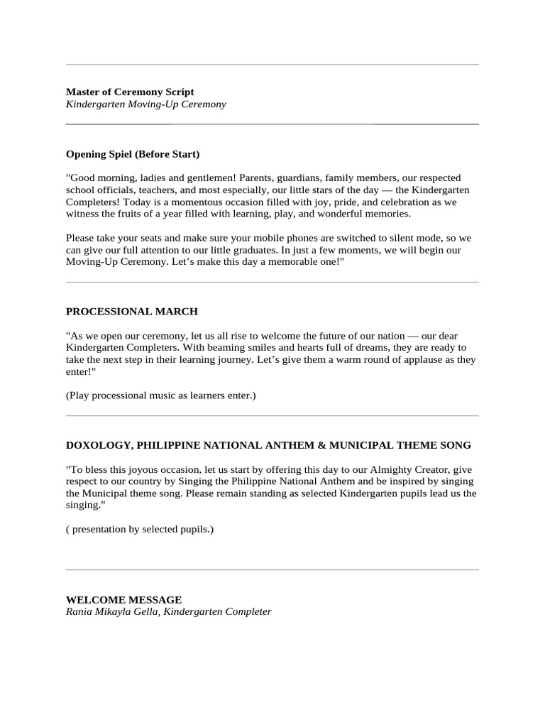 MC Script - Kindergarten | PDF