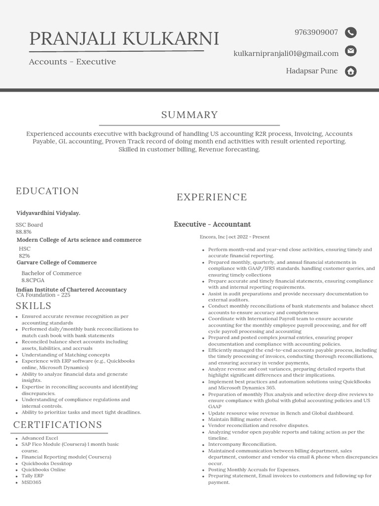 Pranjali Kulkarni - Resume - RTR | PDF | Accounting | Balance Sheet