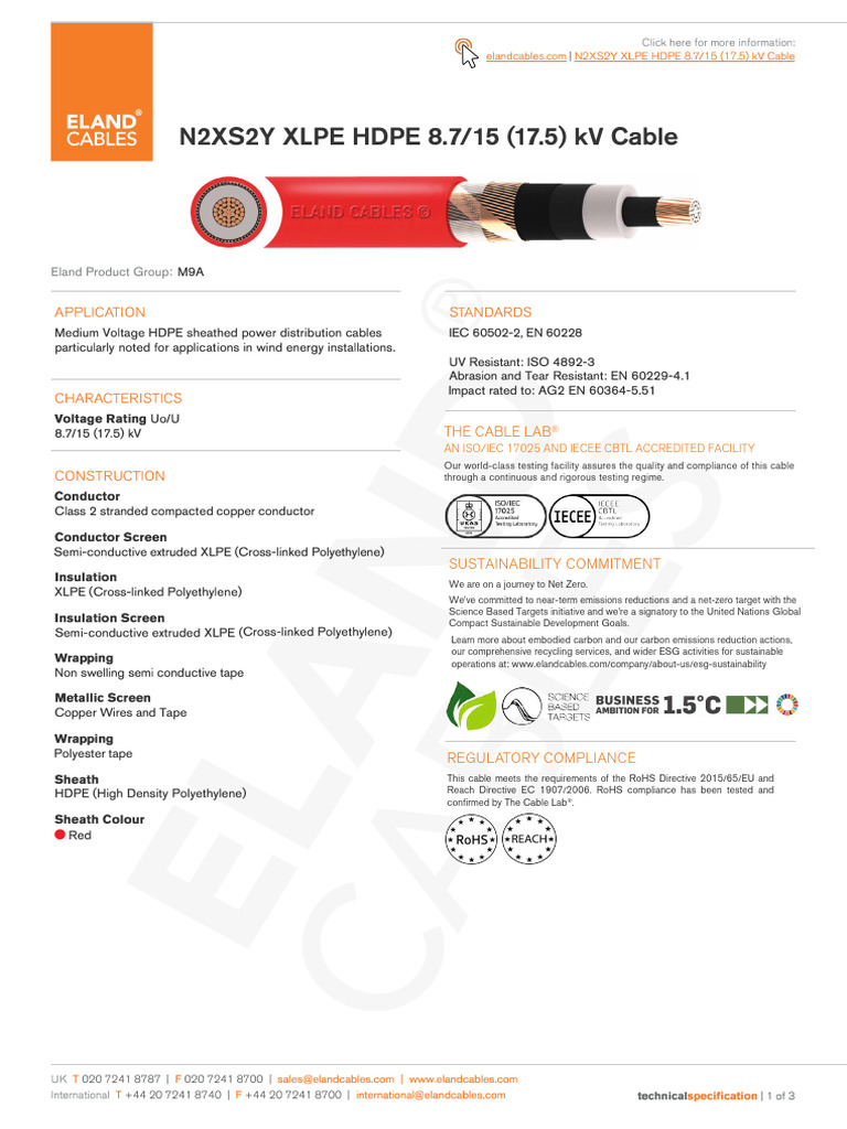 N2xs2y Xlpe Hdpe 8 7 15kv Datasheet | PDF | Electrical Resistance And ...