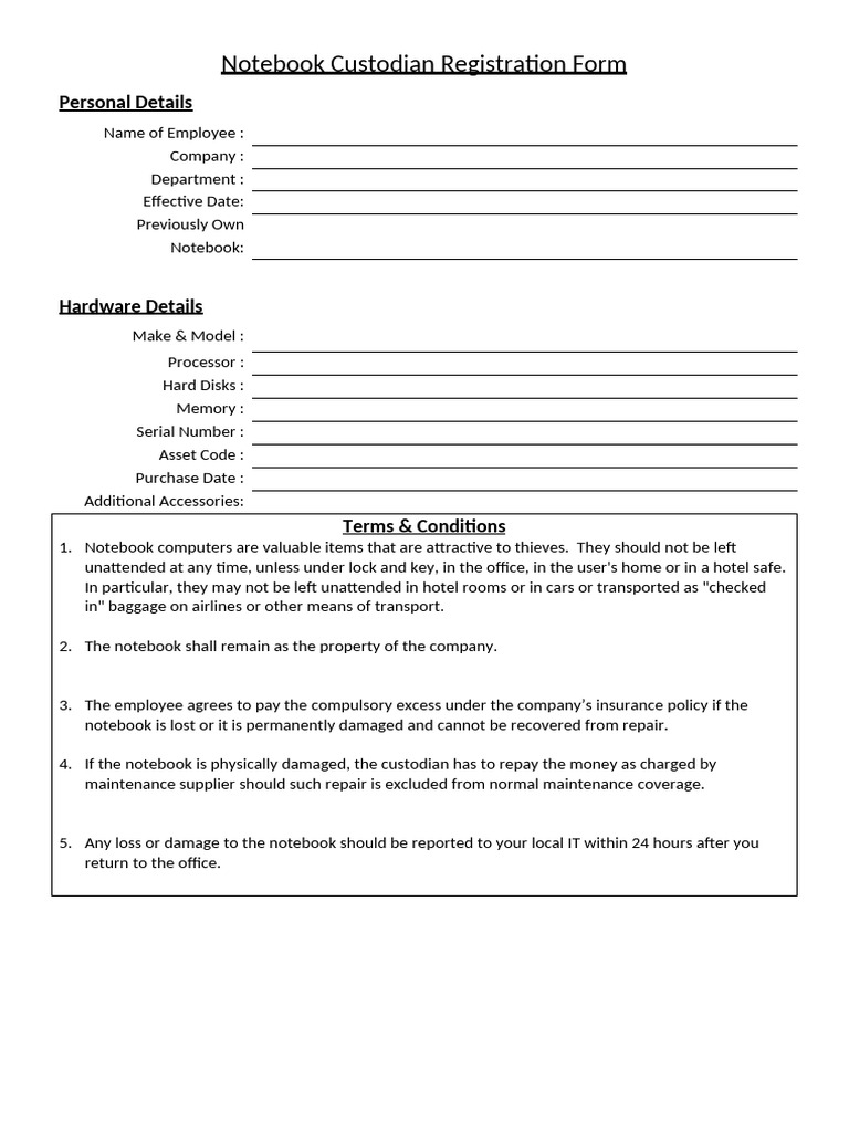 Notebook Custodian Form | PDF