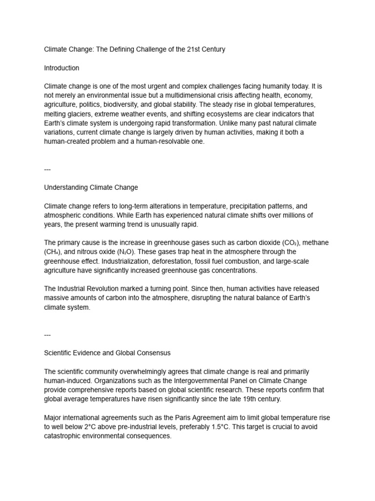Climate Change - The Defining Challenge of The 21st Century | PDF ...