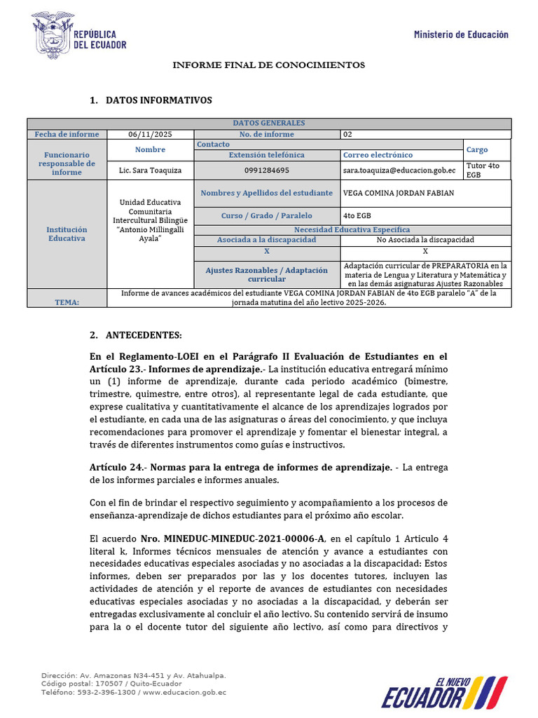 Informe Final de Conocimientos Estudiantes Con Nee (2)[1] | PDF | Plan ...