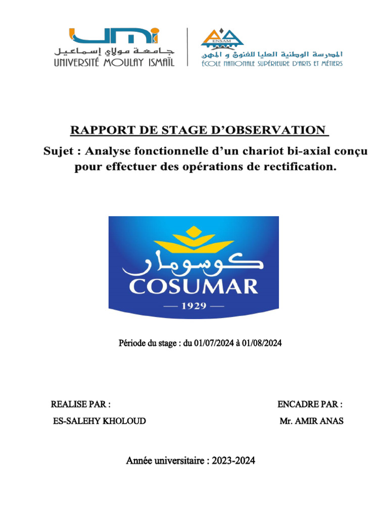 Rapport de Stage Cosumar Kholoud Es-Salehy | PDF