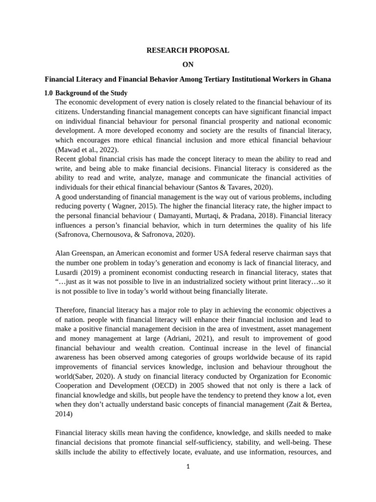 Financial Literacy and Financial Behavior Among Tertiary Institutional ...