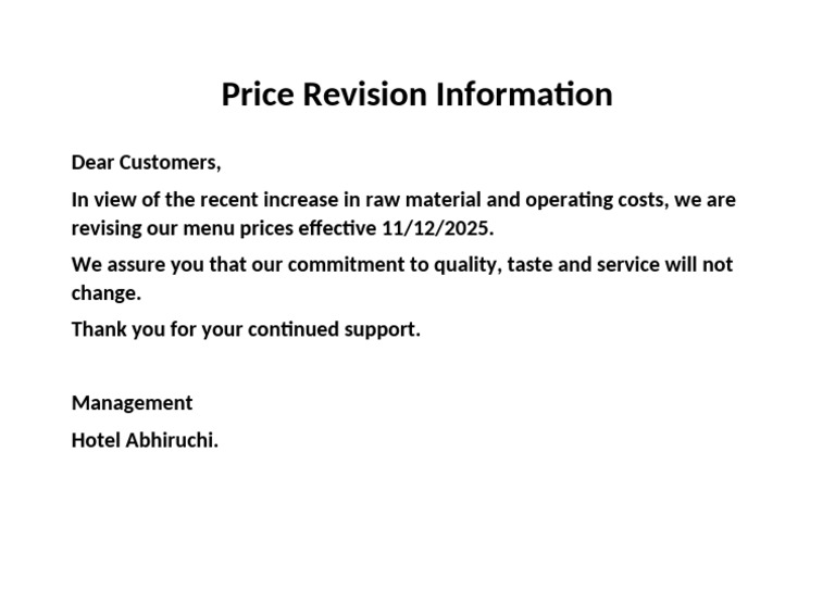 Price Revision Information | PDF