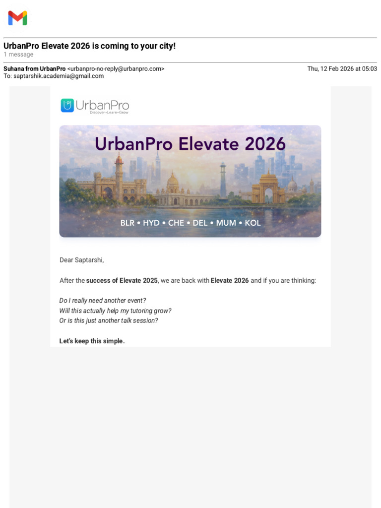 Gmail - UrbanPro Elevate 2026 Is Coming To Your City! | PDF