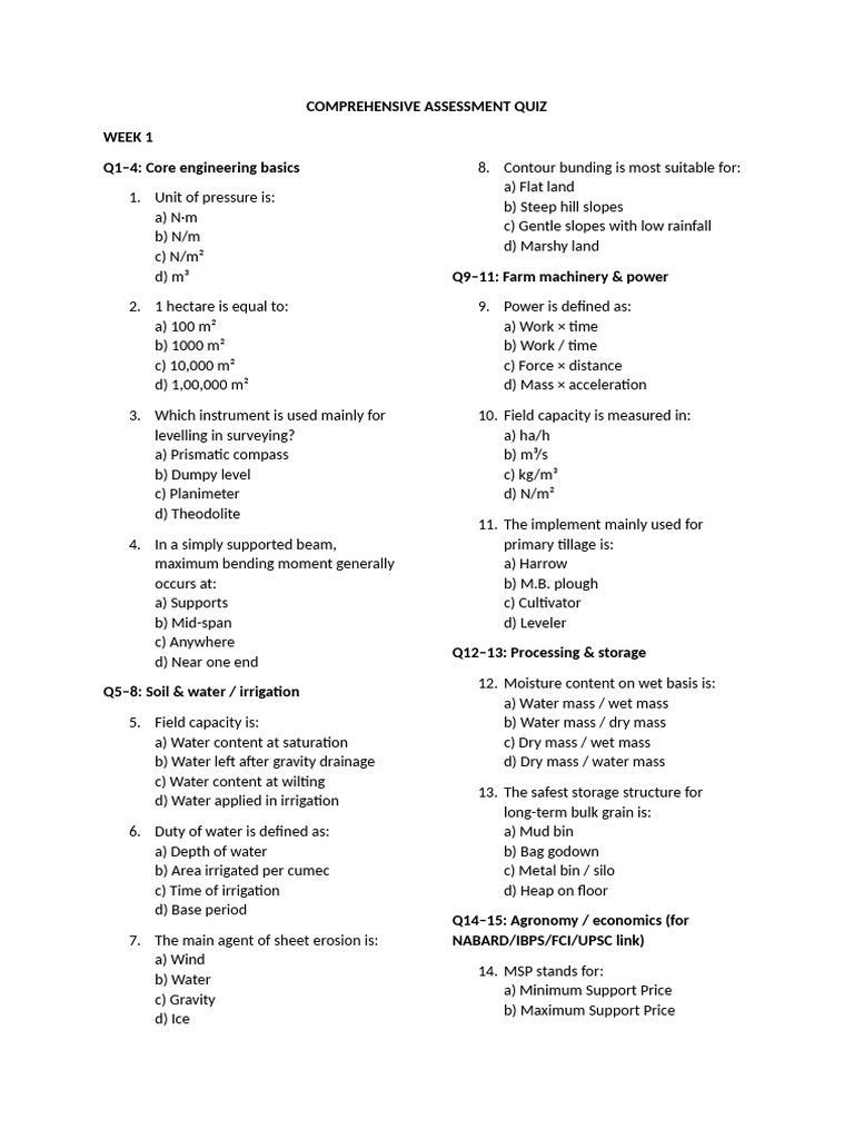 Comprehensive Assessment Quiz | PDF | Maize | Earth Sciences