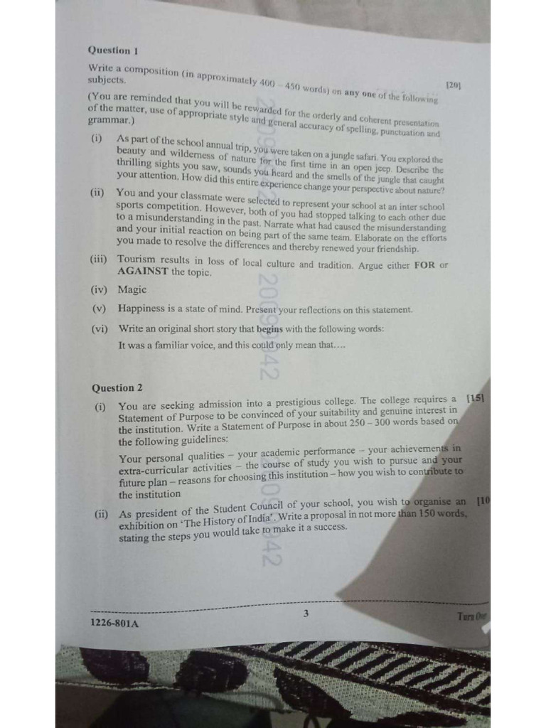 ISC English Exam Question Paper 1771001894773 | PDF