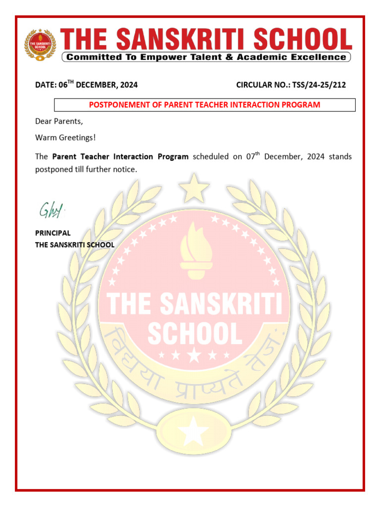 Postponement of Parent Teacher Interaction Program 212 | PDF
