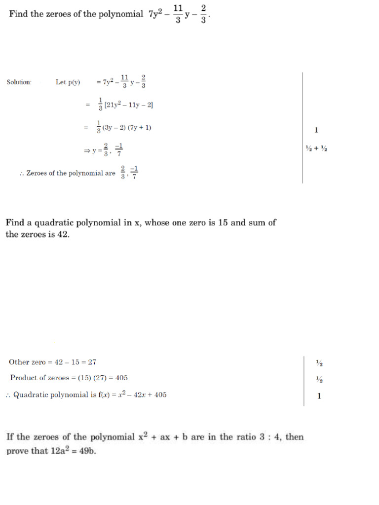 2a. Class X POLYNOMIALS Most Important Questions For 2025-26 ...