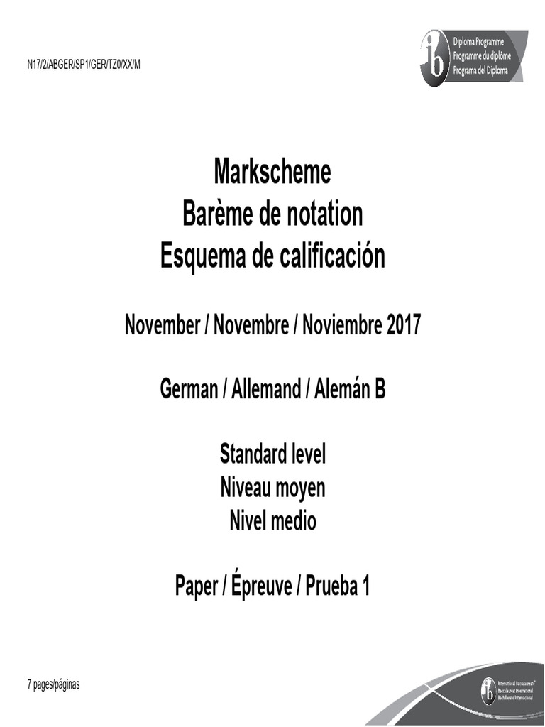 German B Paper 1 SL Markscheme | PDF