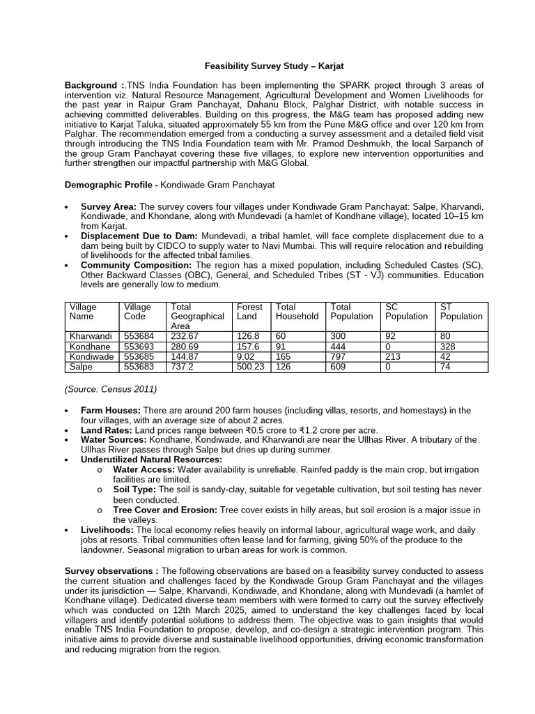 Feasibility Survey Study - Karjat | PDF | Agriculture | Tourism