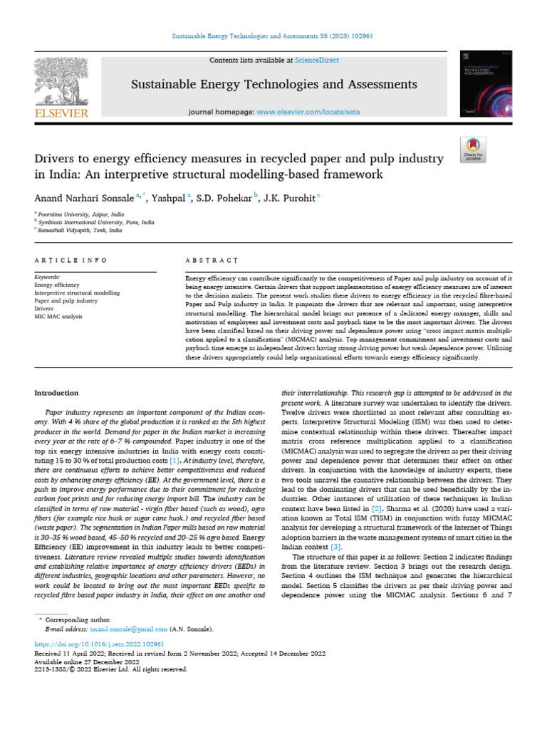 Drivers To Energy Efficiency Measures in Recycled Paper and Pulp ...