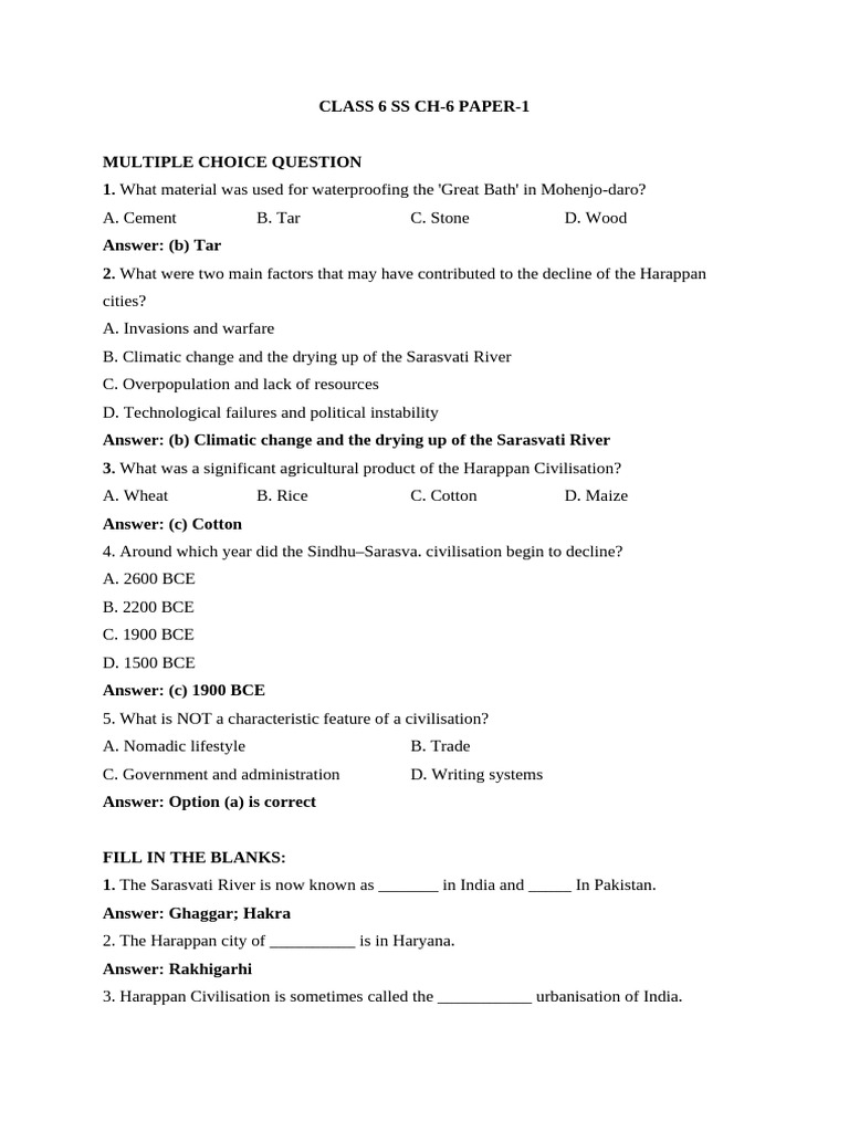 Class 6 Ch-6 Ss Paper 1 | PDF