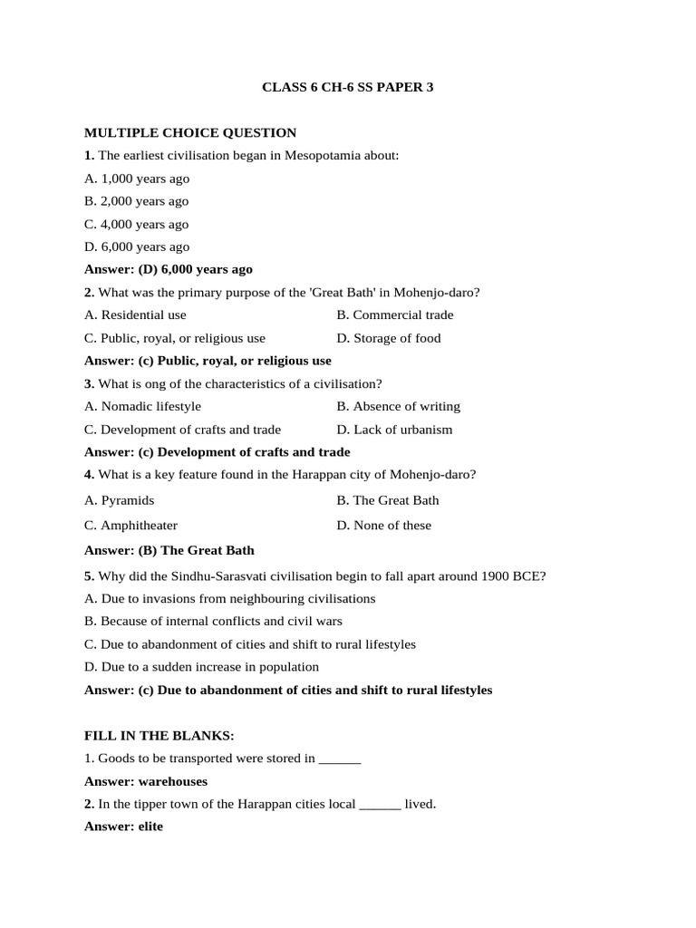 Class 6 Ch-6 Ss Paper 3 | PDF