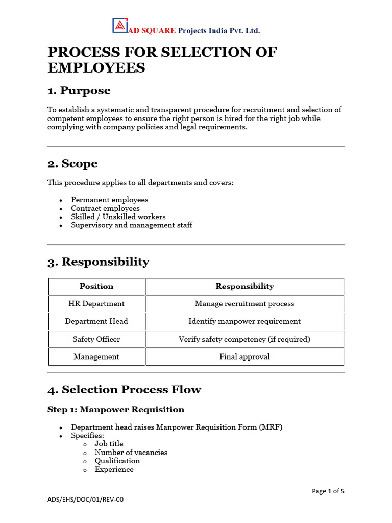 Process For Selection of Employees | PDF | Recruitment | Human Resources
